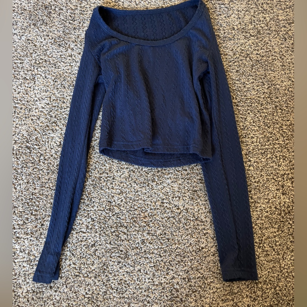 SHEIN Navy Blue Long Sleeve Crop Top